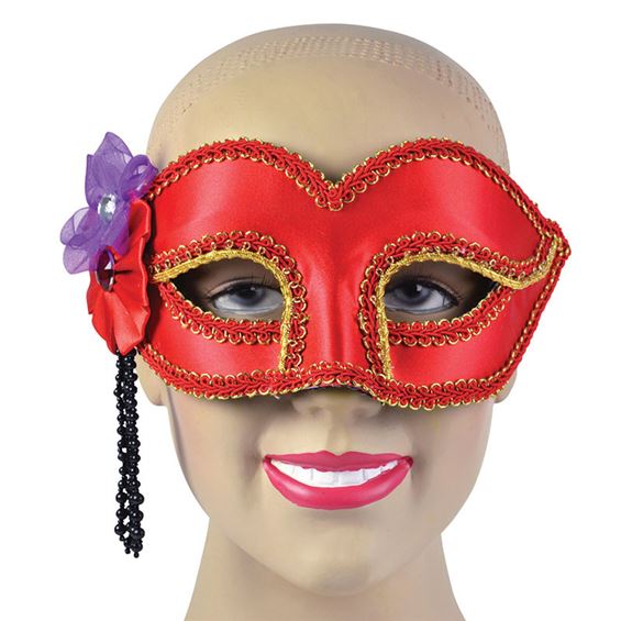 Maskeradmask Röd Satin med Ros