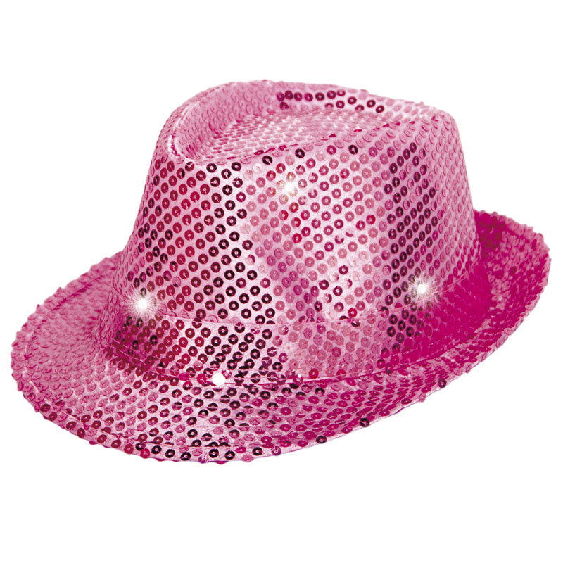 Läs mer om Trilby Hatt Magenta Paljetter med LED