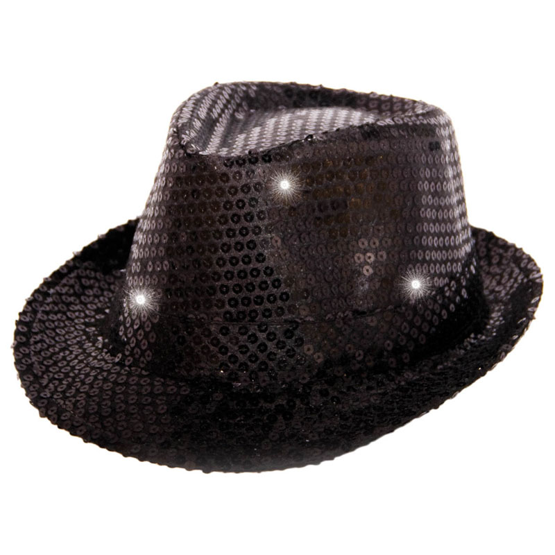 Läs mer om Trilby Hatt Svarta Paljetter med LED