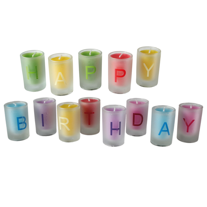 Läs mer om Happy Birthday Färgade Ljus i Glas