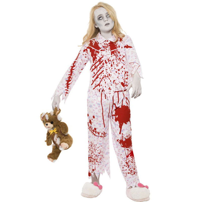 Zombieflicka i Pyjamas Maskeraddräkt (Medium (7-9 år))