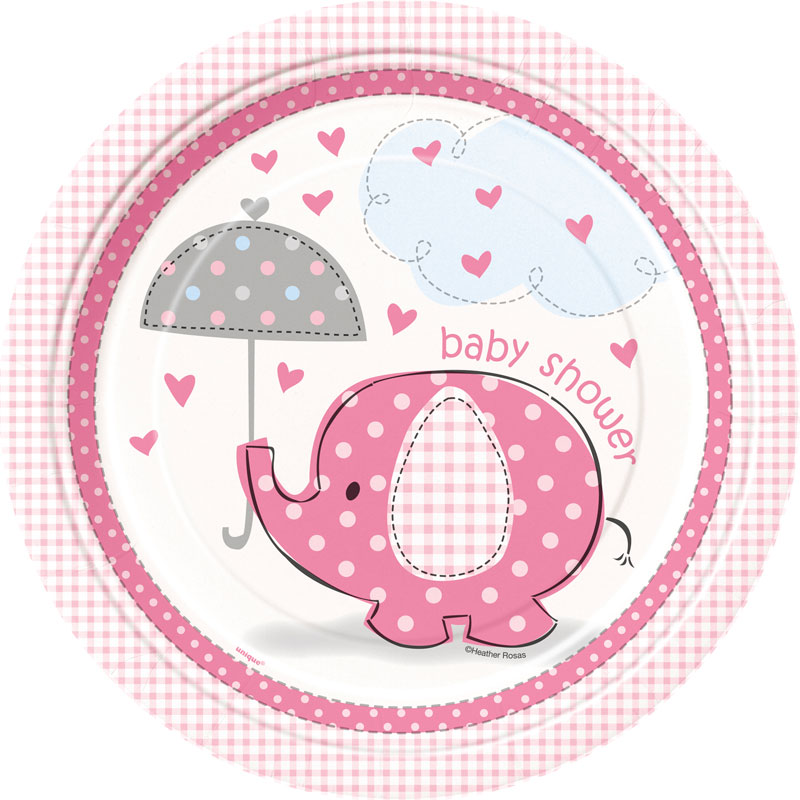 Läs mer om Baby Shower Girl Papptallrikar Umbrellaphant