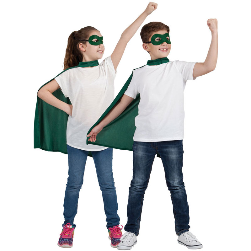 Läs mer om Superhjälte Grön Mantel med Ögonmask Barn