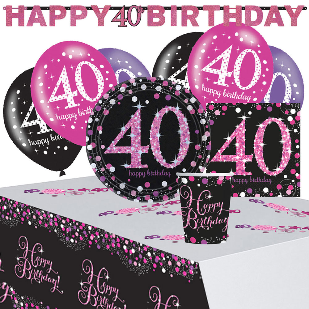 40-års Kalas Rosa Sparkling Celebration Kit 8 Pers