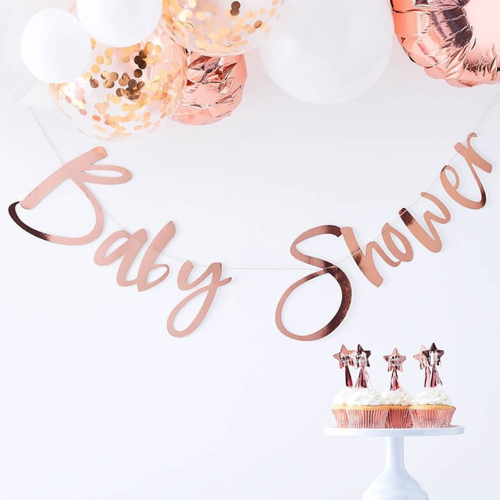 Läs mer om Baby Shower Banderoll Roséguld