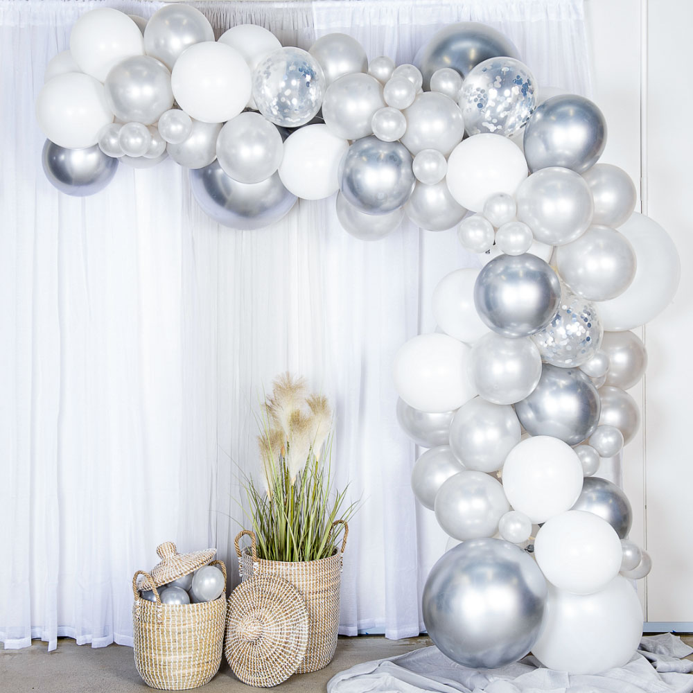 Ballongbåge Kit Vit & Silver