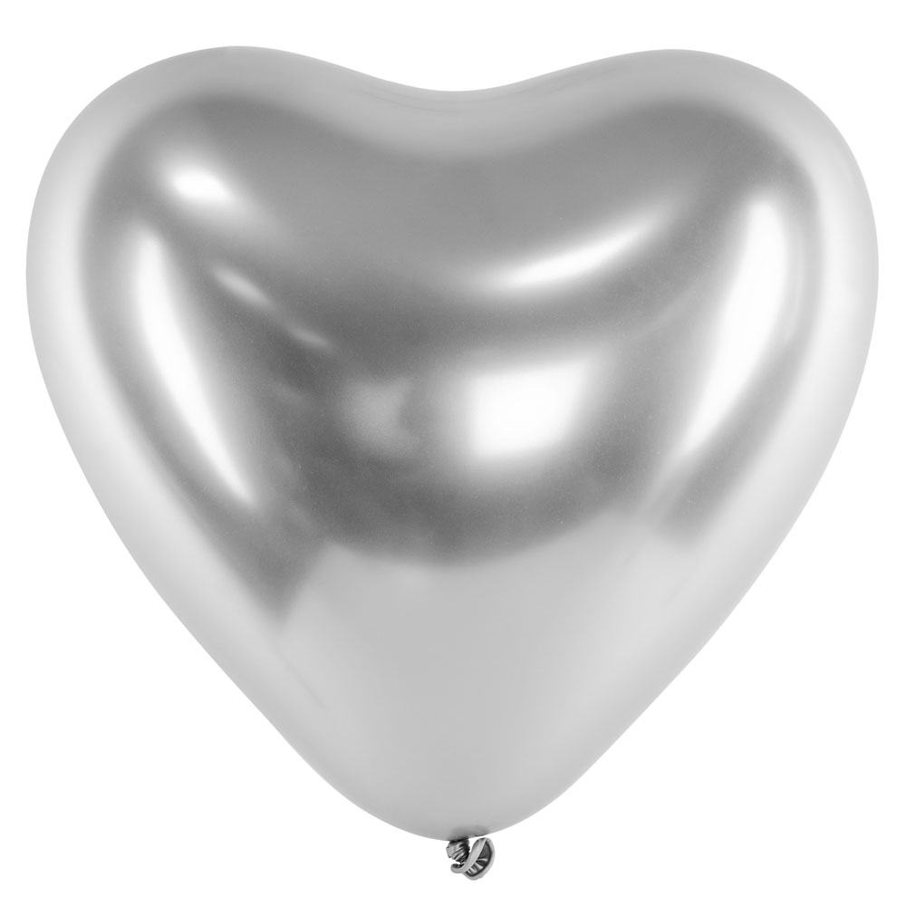 Läs mer om Chrome Hjärtballonger Silver 50-pack