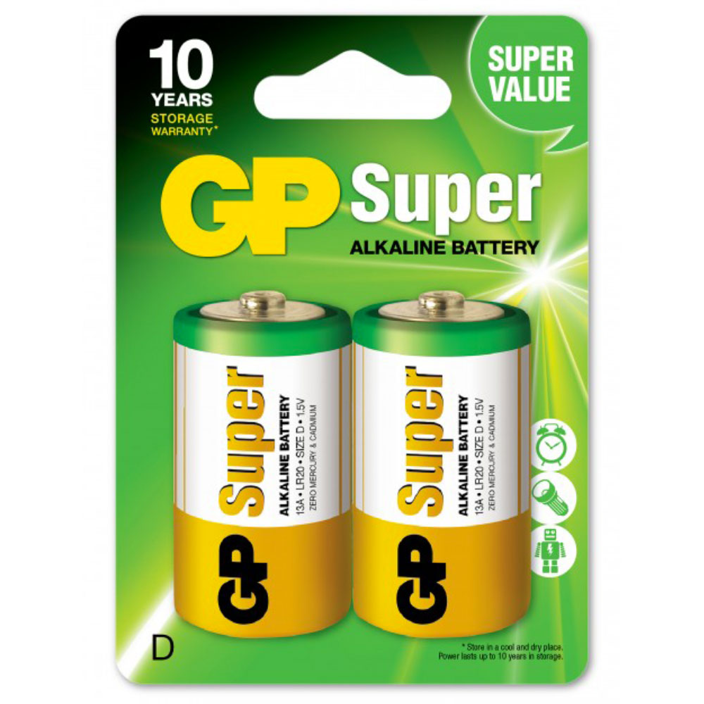 D-Batterier 2-pack GP Super Alkaline