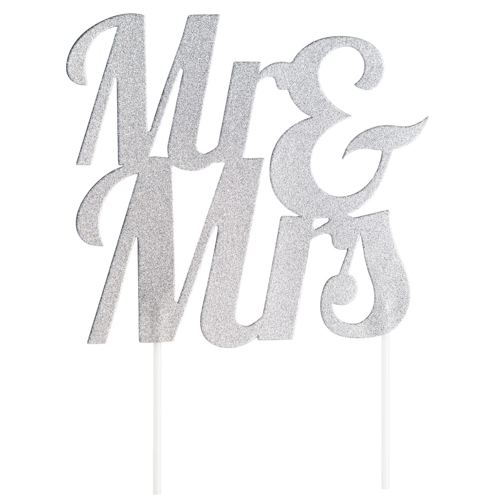 Läs mer om Glittrig Mr & Mrs Tårtdekoration Silver