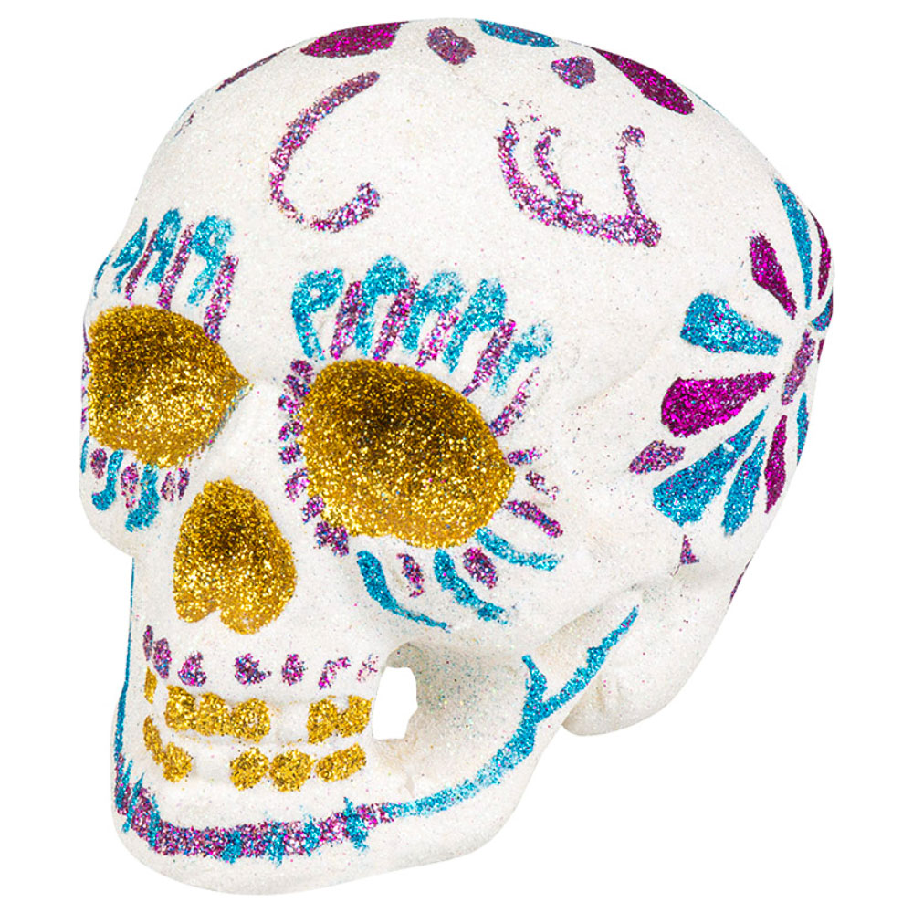 Läs mer om Glittrig Sugar Skull Dekoration Vit