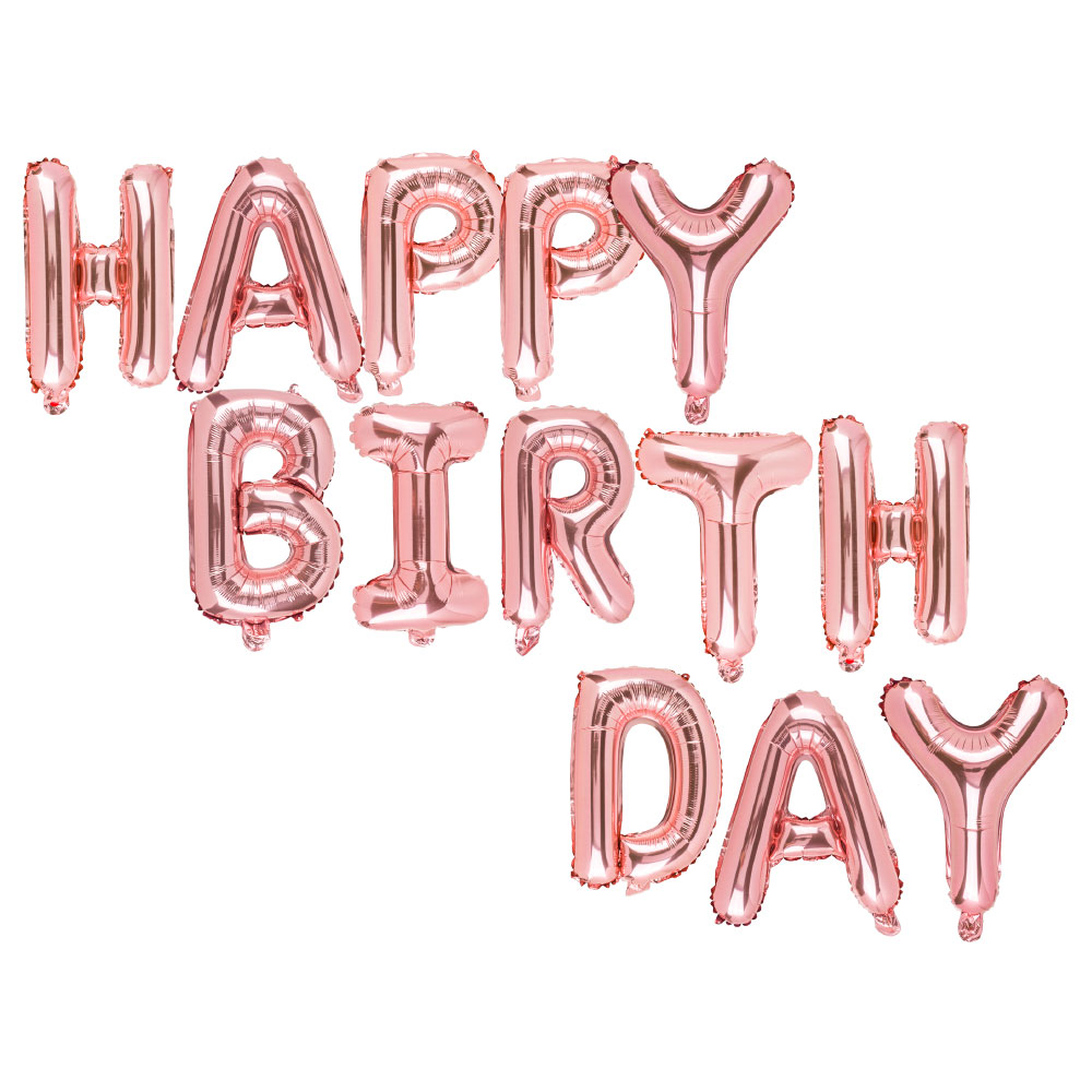 Läs mer om Happy Birthday Ballonger Metallic Rosa