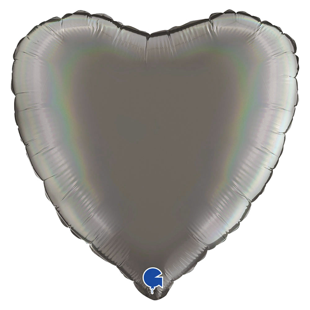 Läs mer om Hjärtballong Holografisk Platinum Grå