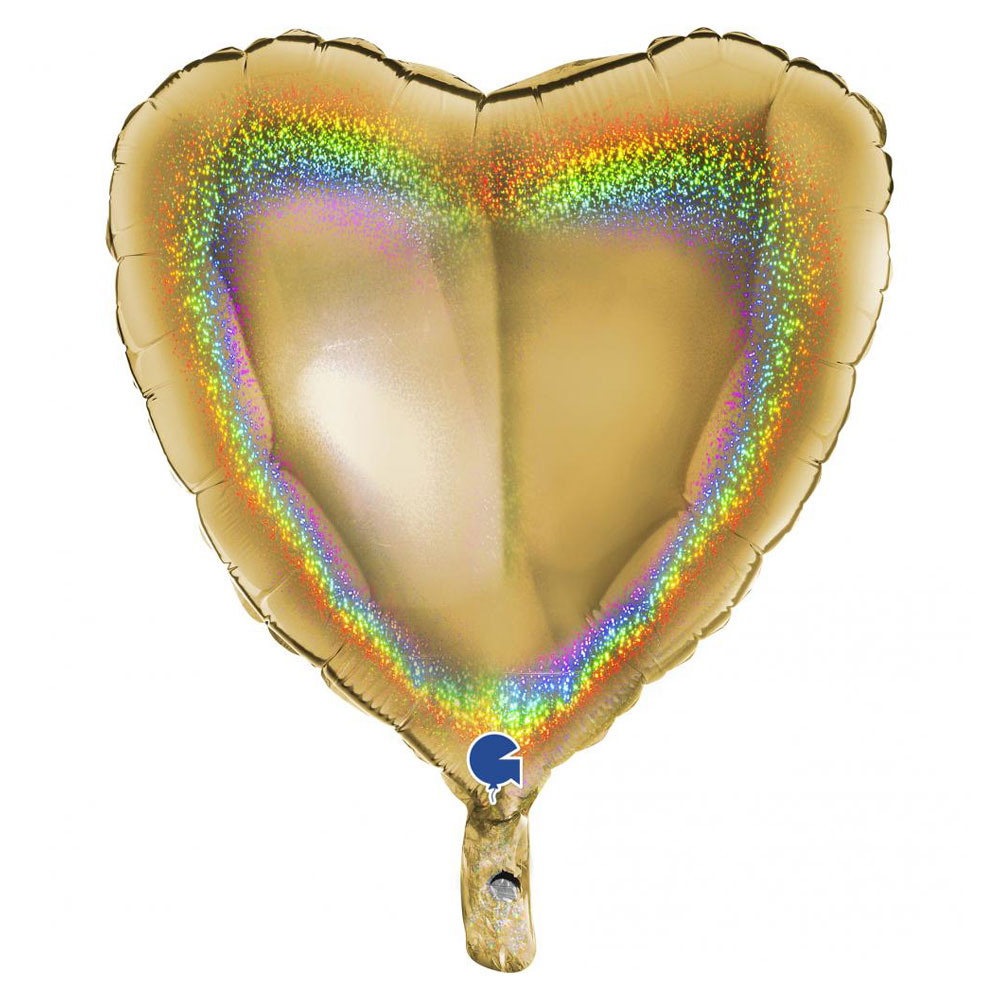 Holografisk Folieballong Hjärta Guld