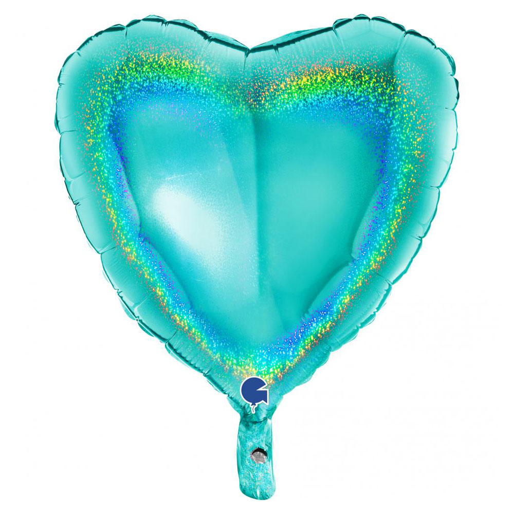 Läs mer om Holografisk Folieballong Hjärta Tiffany Blå