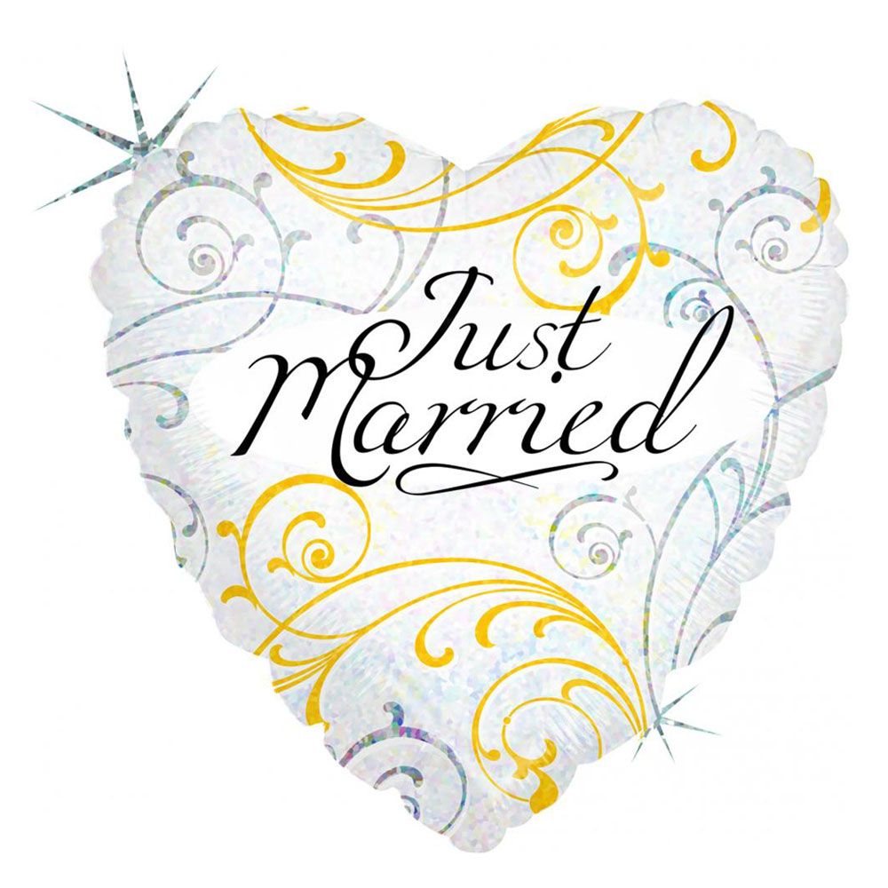 Läs mer om Just Married Holografisk Hjärtballong