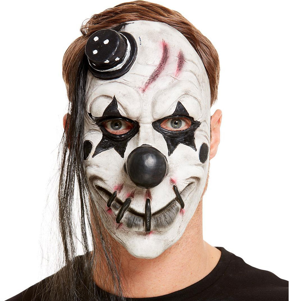 Läs mer om Läskig Clown Mask Svart/Vit Latex
