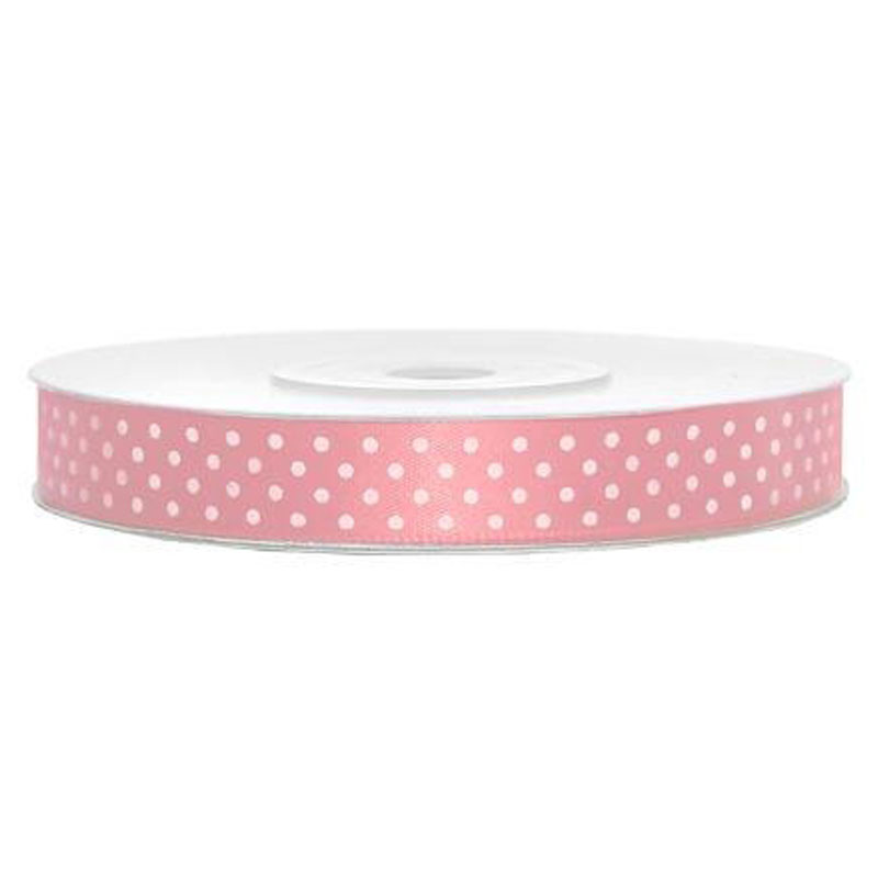 Ljusrosa Satinband med Prickar 12 mm