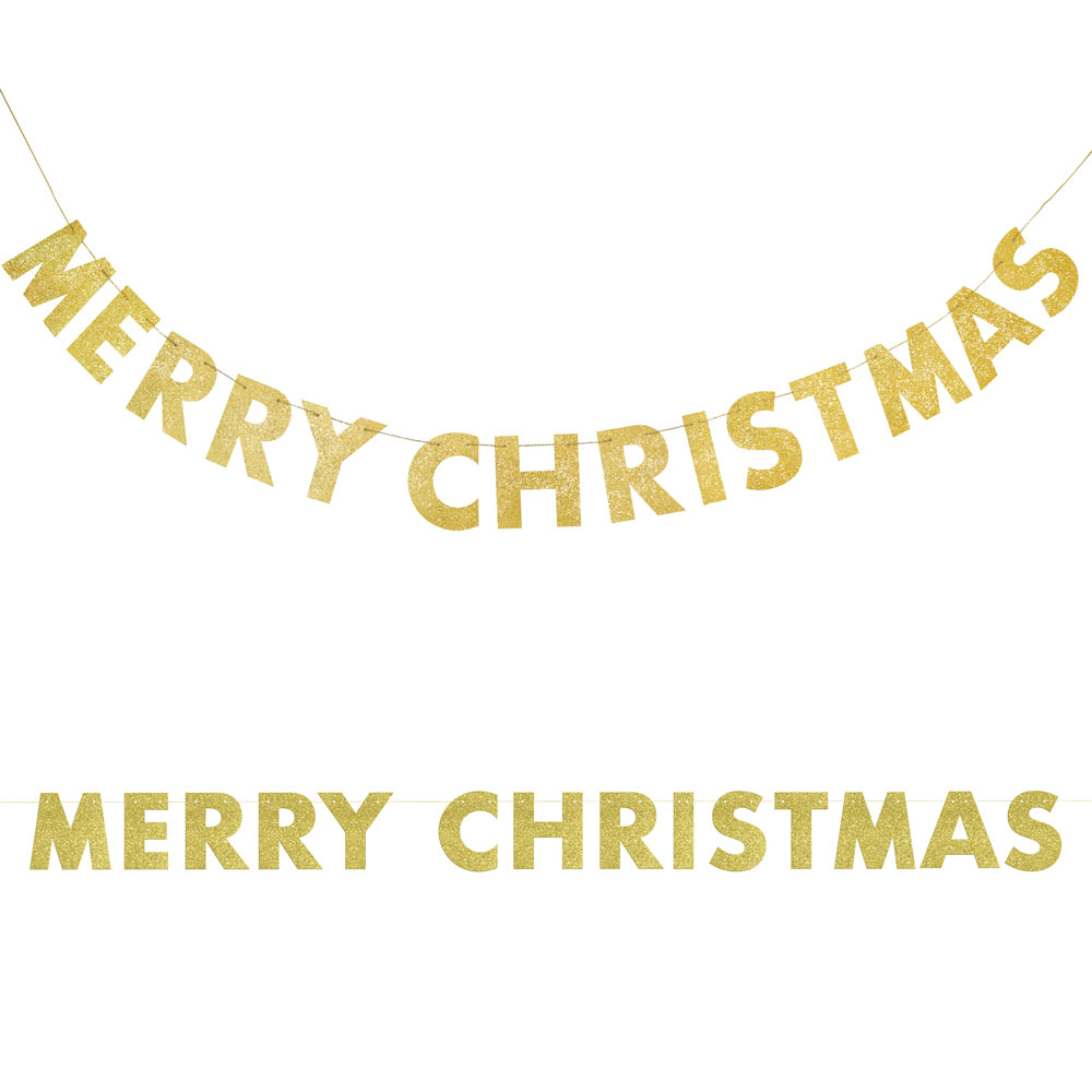 Läs mer om Merry Christmas Banderoll Glitter Guld
