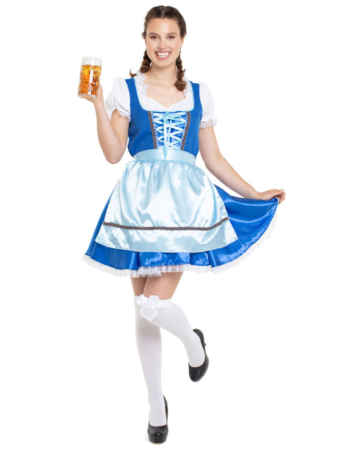 Oktoberfest Dirndl Klänning Blå Deluxe (Small/Medium (str. 36-38))