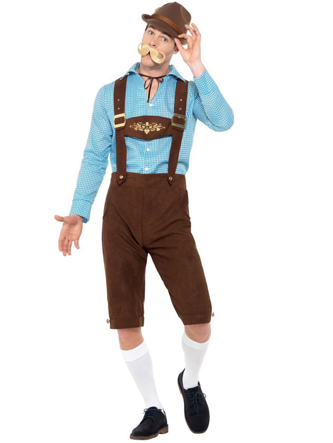 Läs mer om Oktoberfest Lederhosen Dräkt Blå & Brun