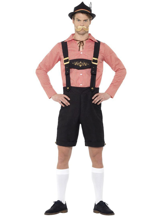 Oktoberfest Lederhosen Dräkt Röd & Svart (Medium)