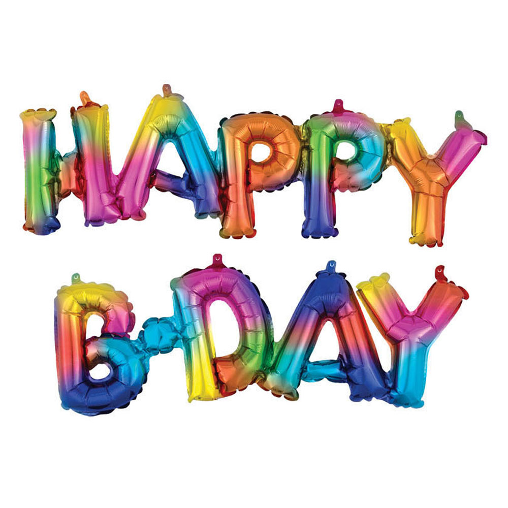 Läs mer om Regnbågsfärgad Happy B-day Folieballong