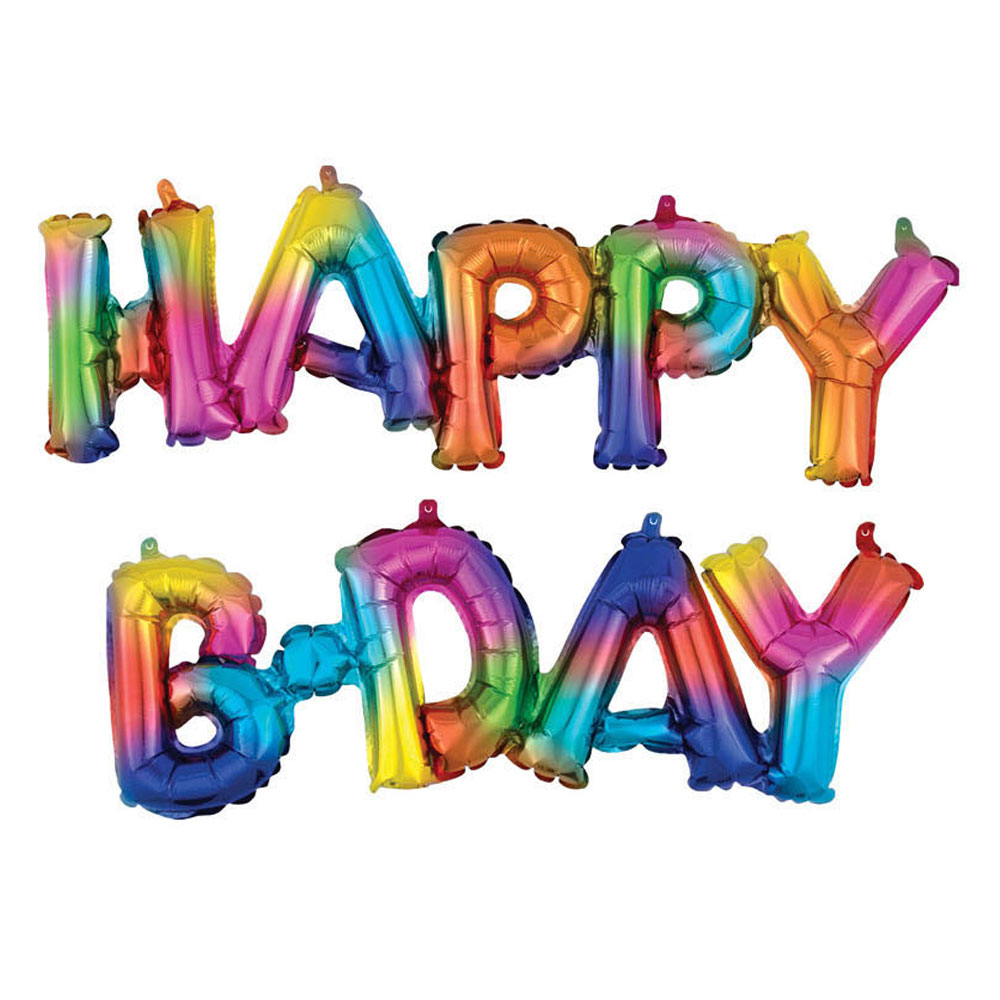 Regnbågsfärgad Happy B-day Folieballong