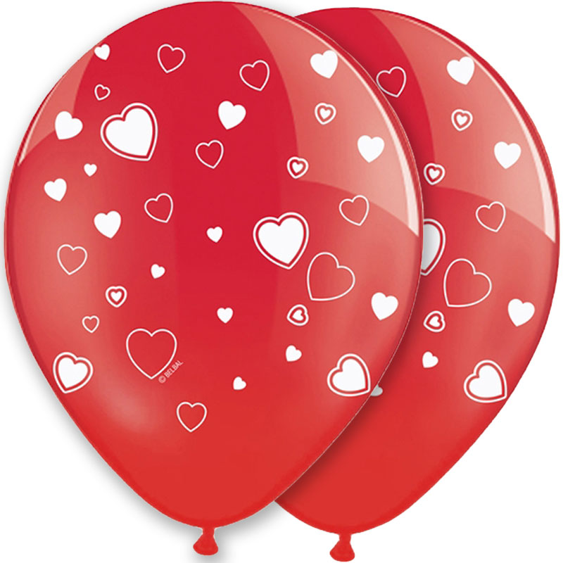 Röda Ballonger med Hjärtan