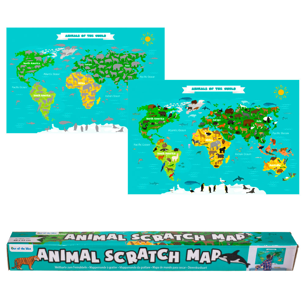 Läs mer om Skrapbar Världskarta med Djur