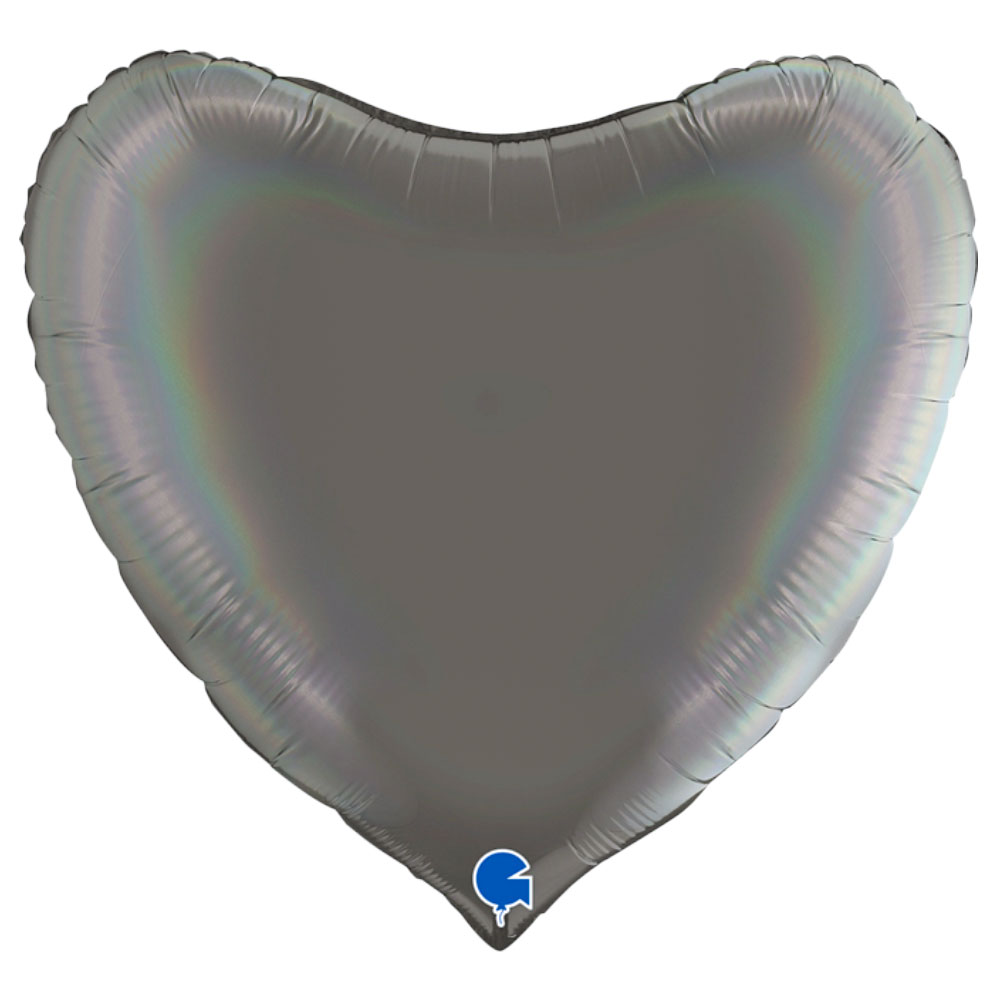 Läs mer om Stor Hjärtballong Holografisk Platinum Grå