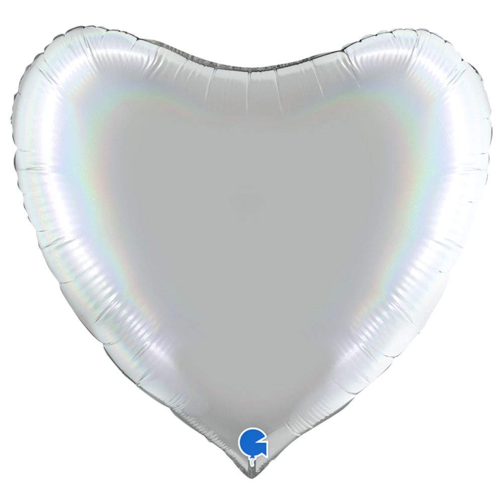 Läs mer om Stor Hjärtballong Holografisk Platinum Pure