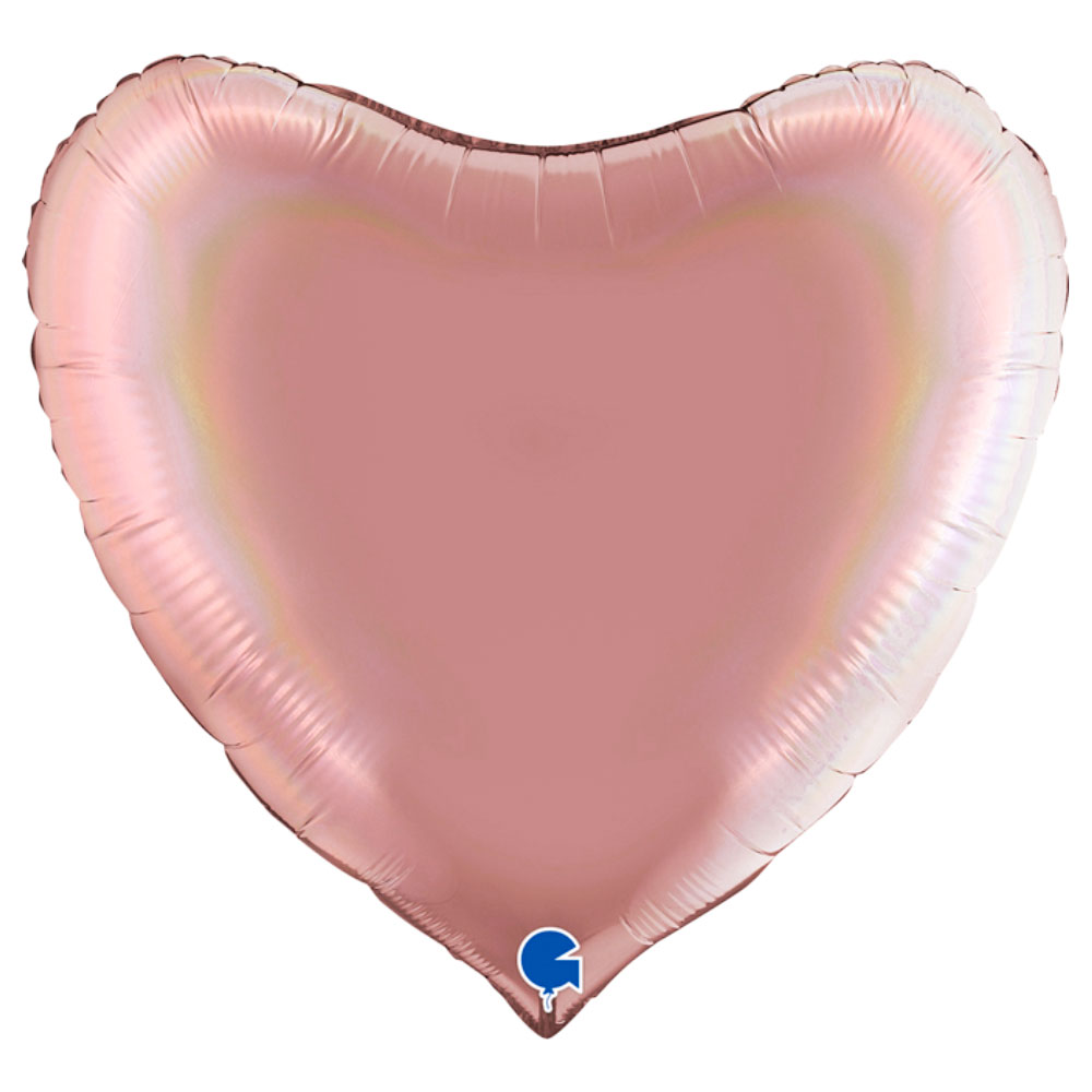 Stor Hjärtballong Holografisk Platinum Rosé