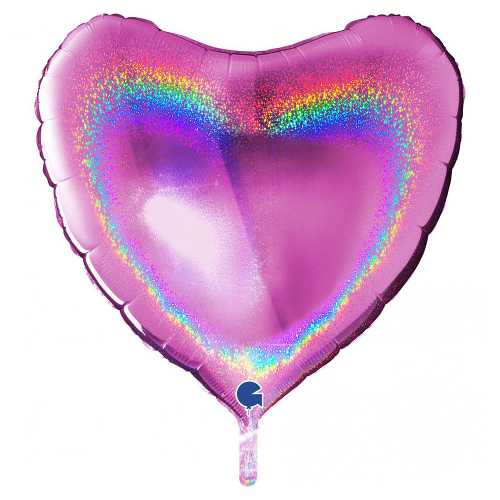 Läs mer om Stor Holografisk Folieballong Hjärta Fuxia Rosa