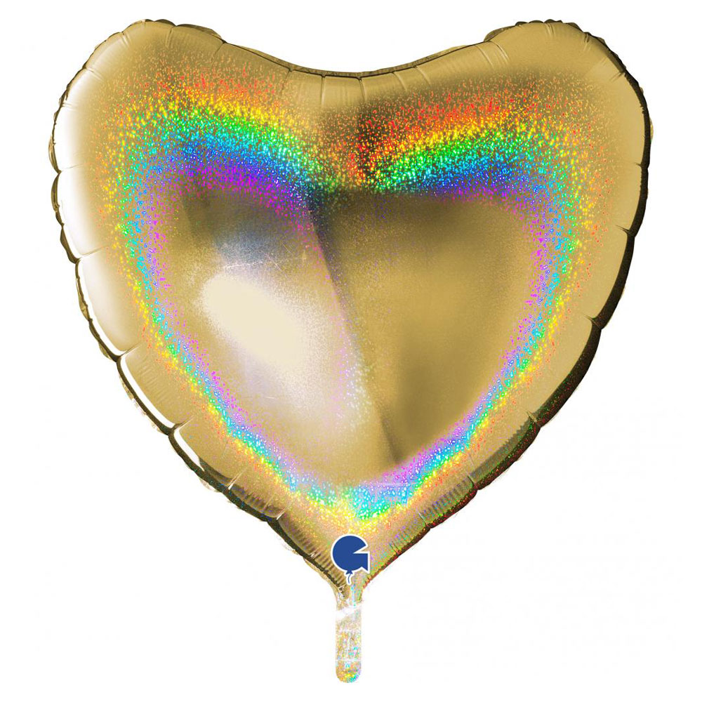 Stor Holografisk Folieballong Hjärta Guld