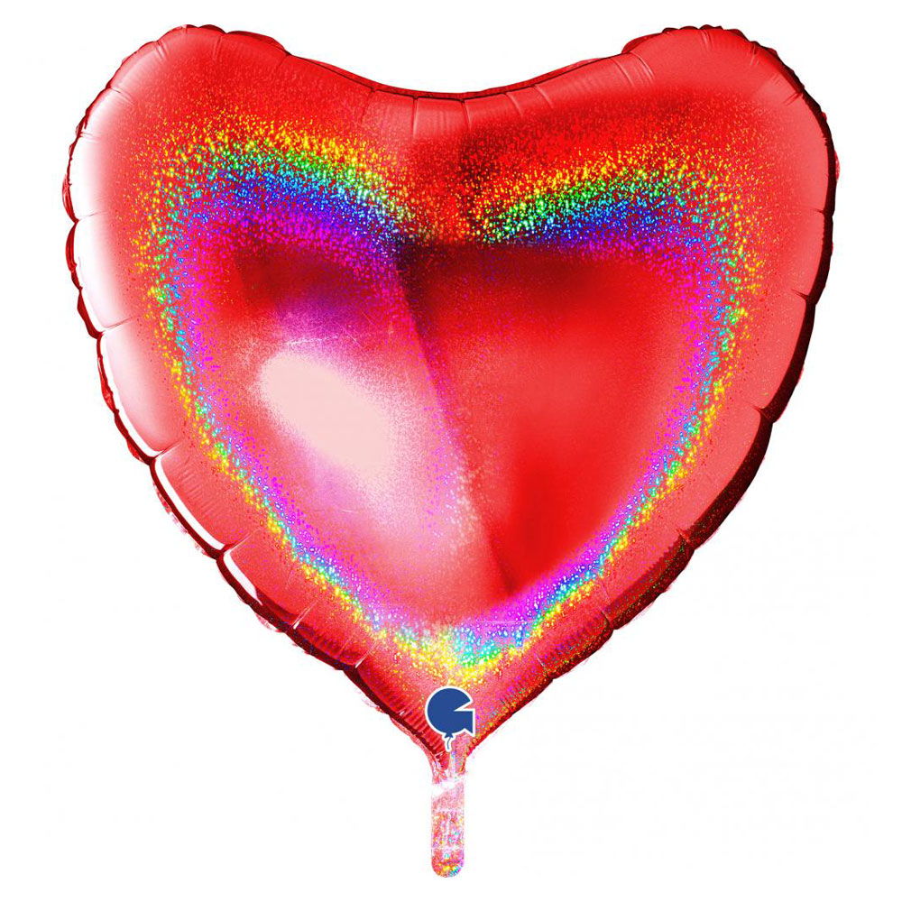 Läs mer om Stor Holografisk Folieballong Hjärta Röd