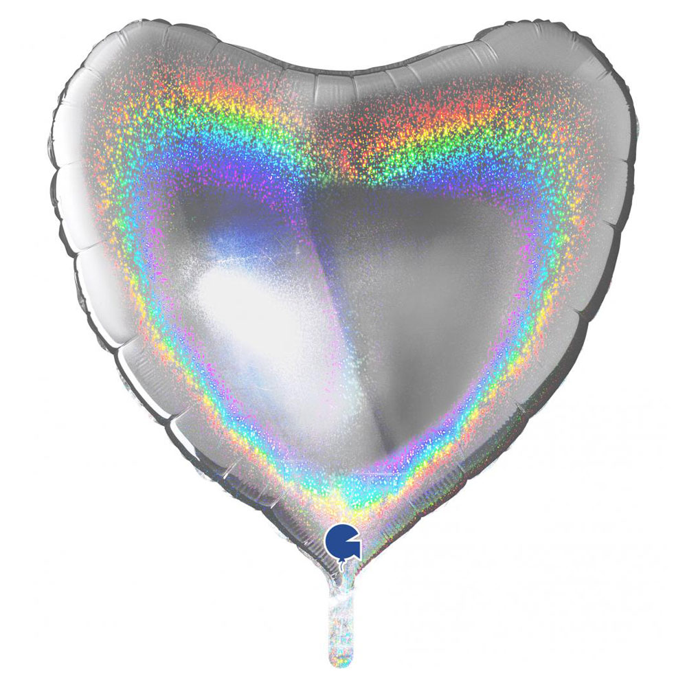 Läs mer om Stor Holografisk Folieballong Hjärta Silver