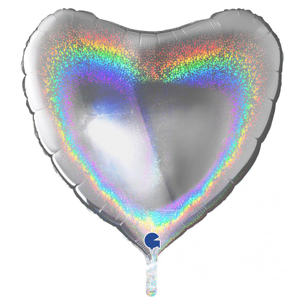 Stor Holografisk Folieballong Hjärta Silver