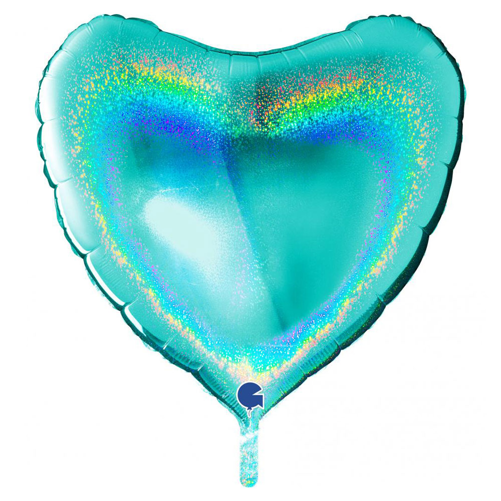Läs mer om Stor Holografisk Folieballong Hjärta Tiffany Blå