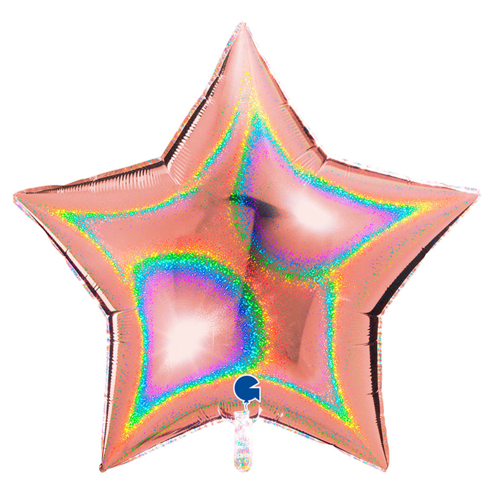 Läs mer om Stor Holografisk Folieballong Stjärna Roséguld
