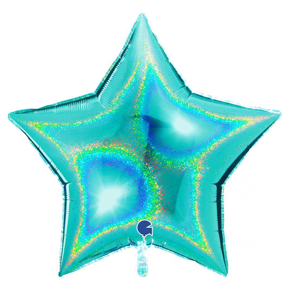 Läs mer om Stor Holografisk Folieballong Stjärna Tiffany Blå