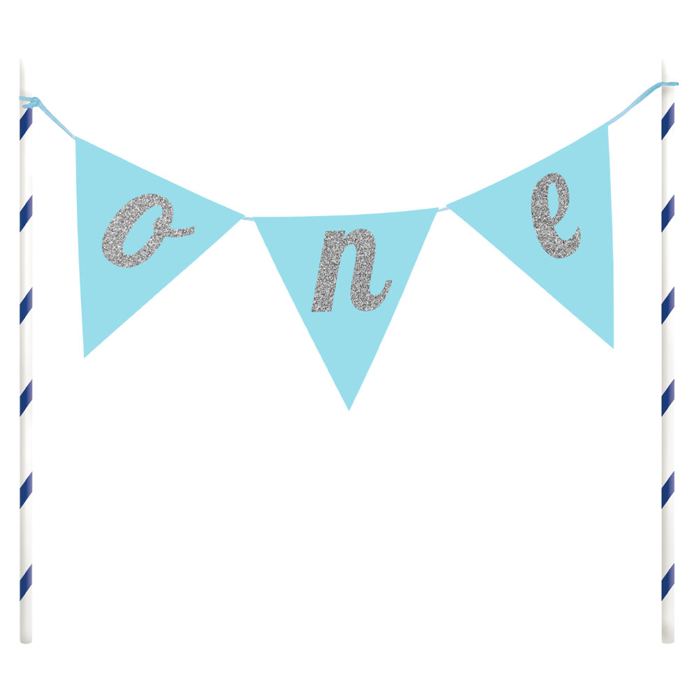 Tårtdekoration One Flaggirlang Ljusblå