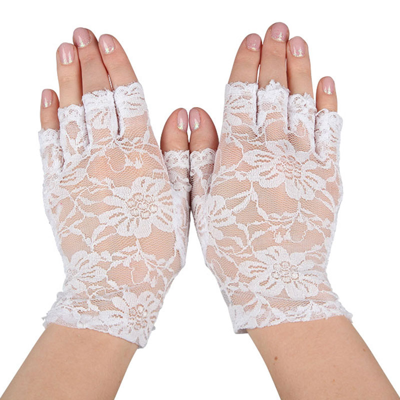 Läs mer om Vita Fingerlösa Spetshandskar