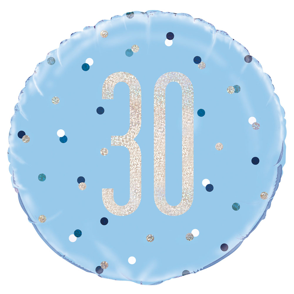 30 Års Folieballong Blå & Silver
