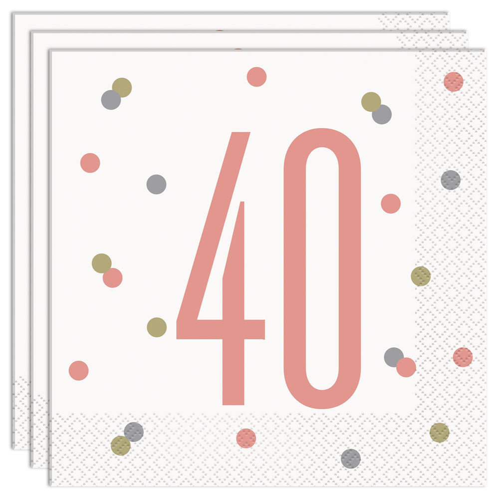 40 Års Servetter Vit & Rosa