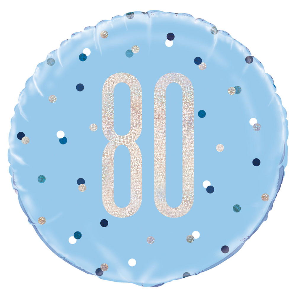 80 Års Folieballong Blå & Silver
