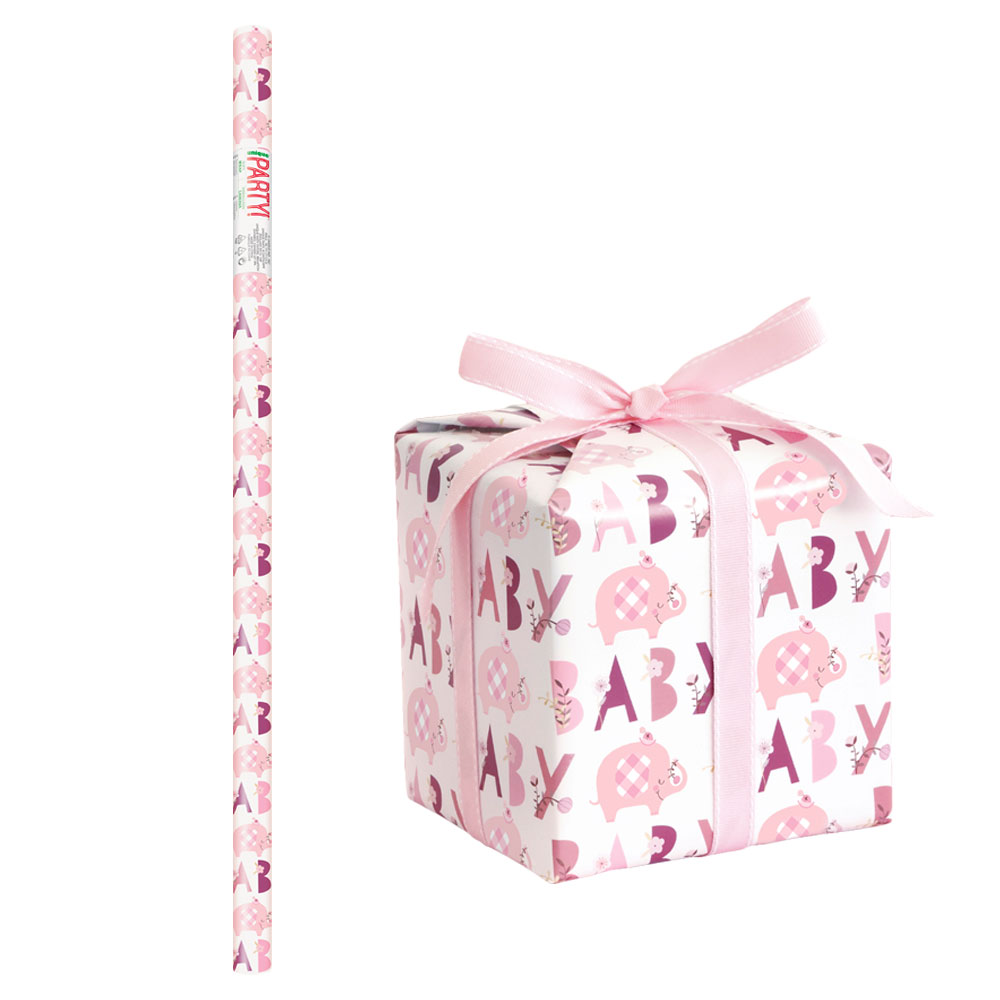 Babyshower Presentpapper Elefant Rosa