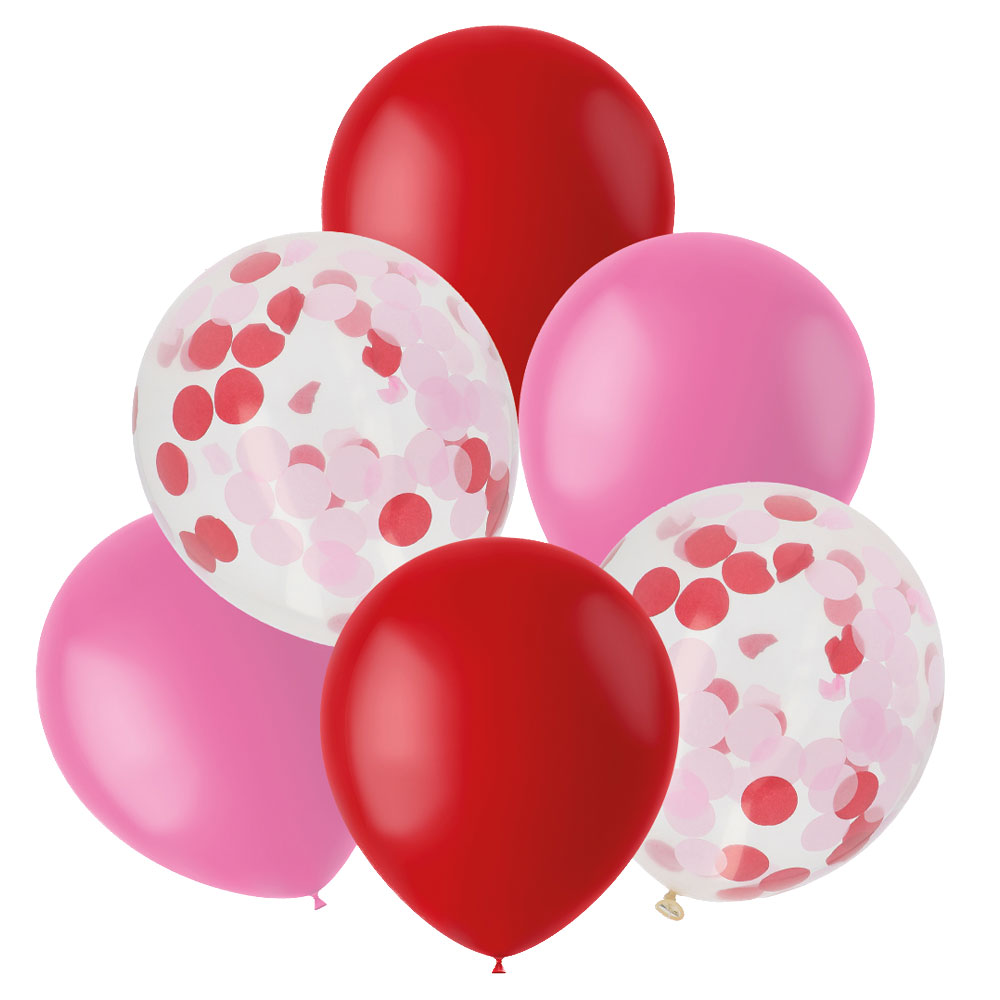 Läs mer om Ballongmix Konfetti Röd & Rosa