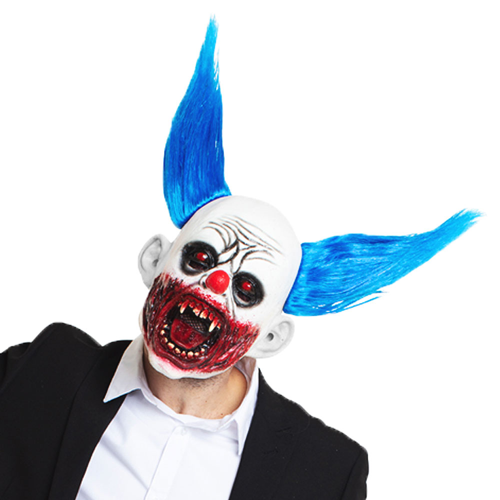 Läs mer om Blodig Clown Mask med Blått Hår