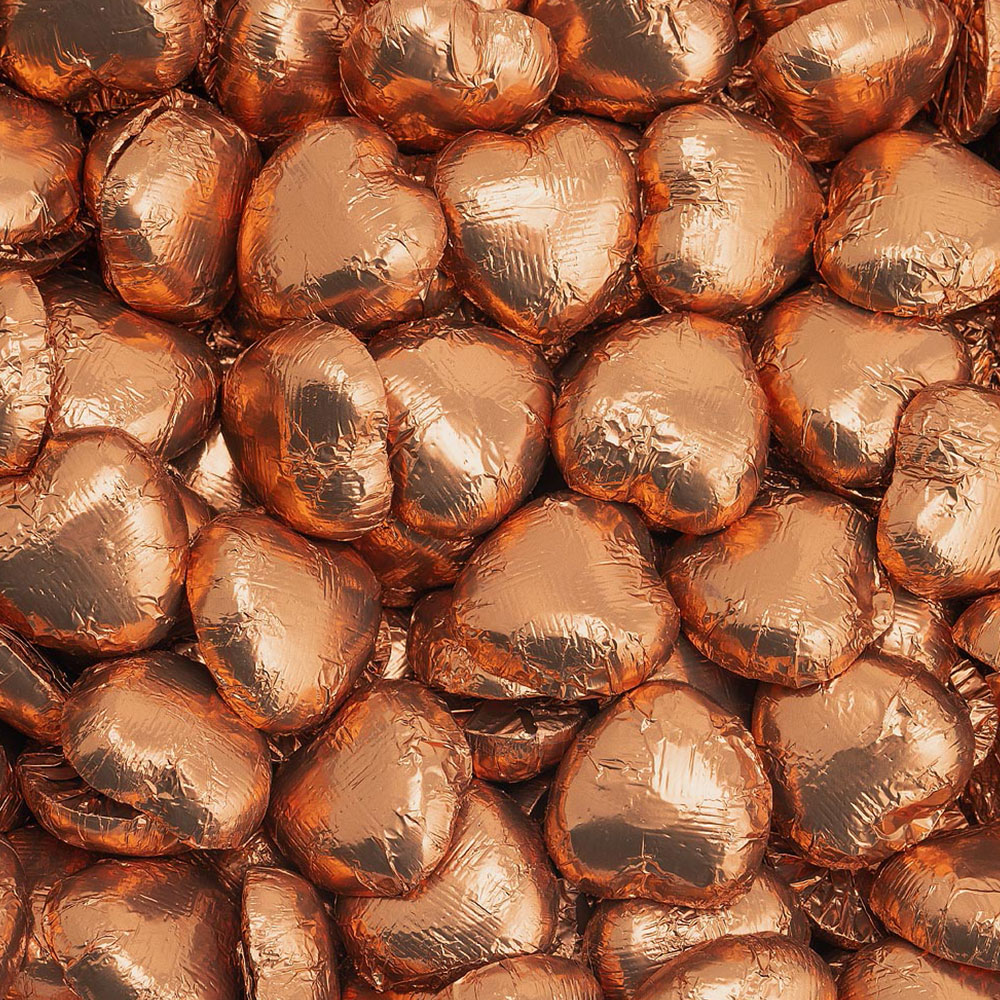 Läs mer om Chokladhjärtan i Kopparfärgad Folie 1kg
