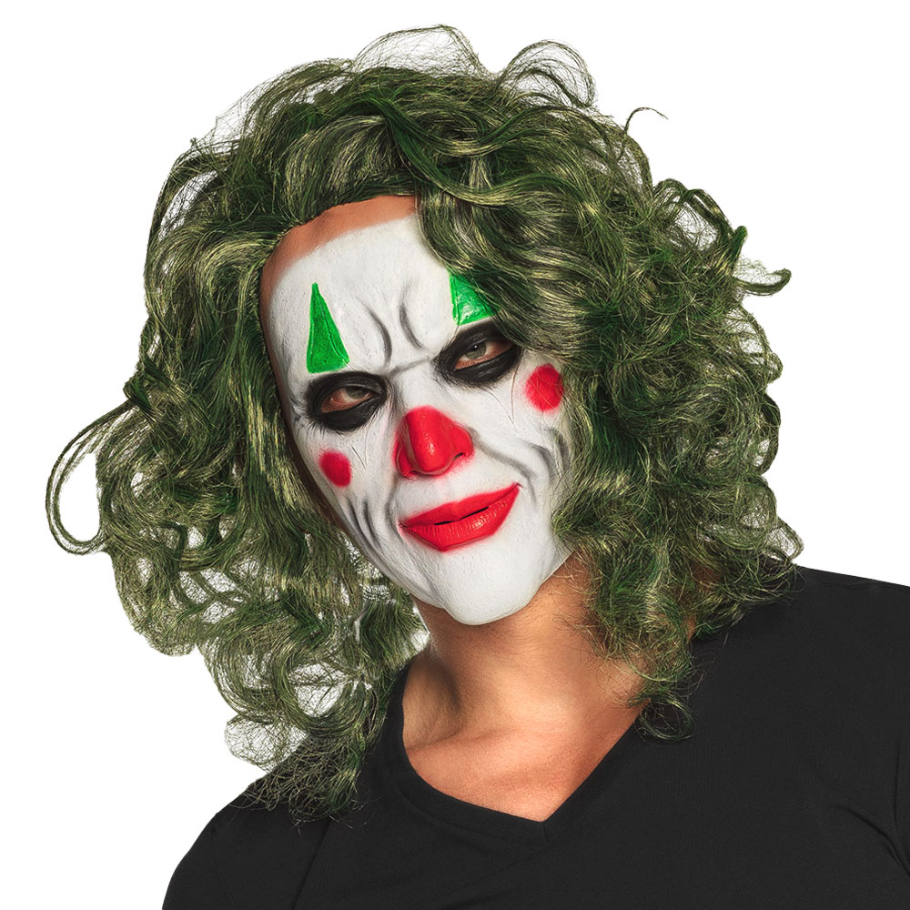 Läs mer om Clownmask med Hår The Villain